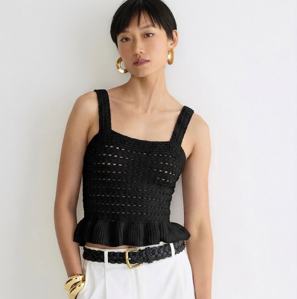 J. Crew Black Crochet Peplum Top Size M